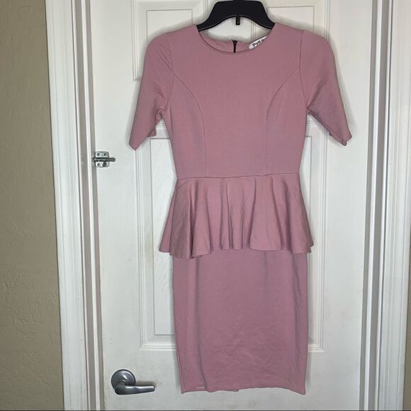 Brigitte Brianna Dusty Mauve Peplum Dress Size Small - Picture 1 of 9